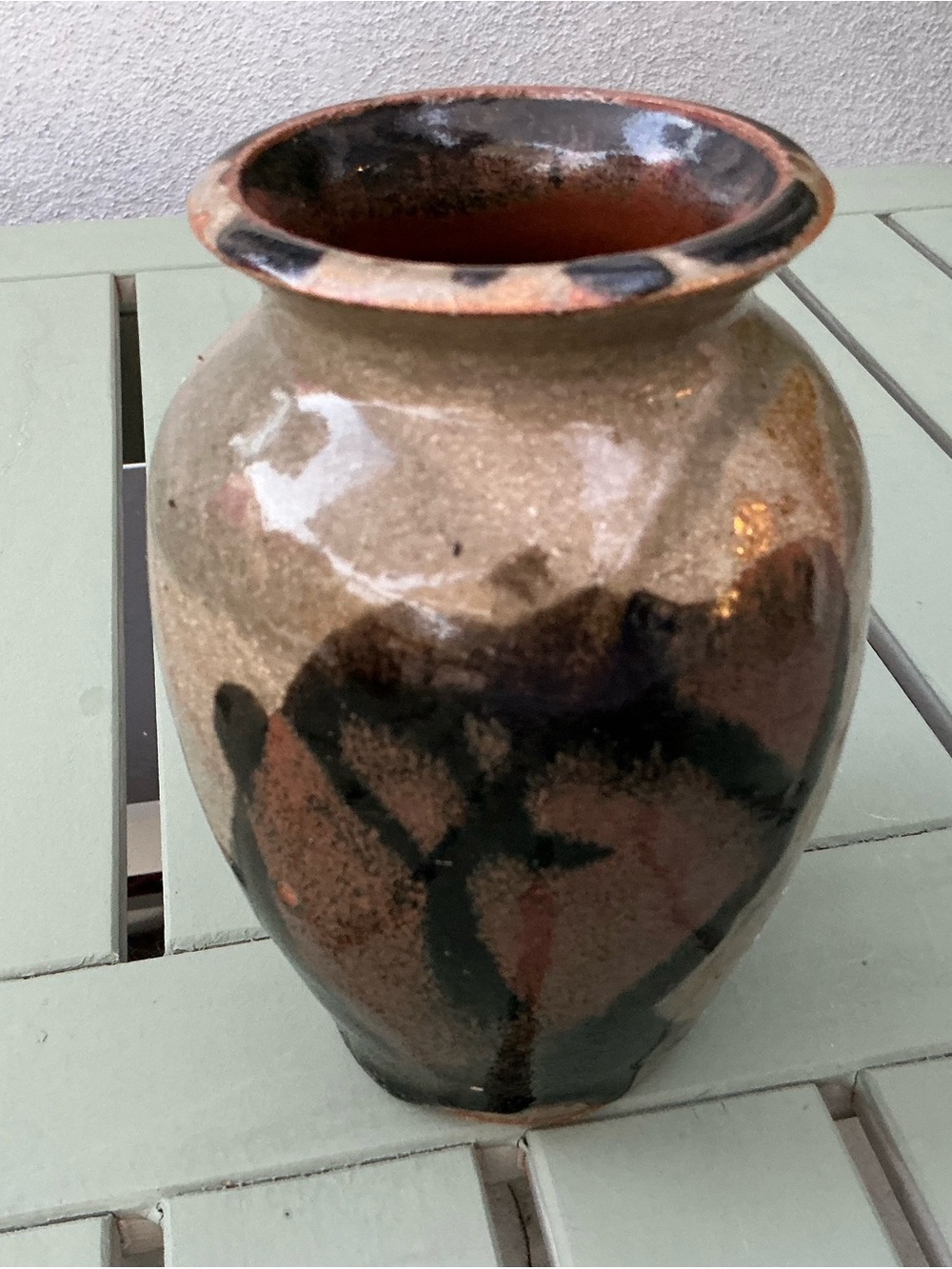 Western Style Alkaline Glazed Studio Pottery Handmade Rustic Ceramic Sign Vase